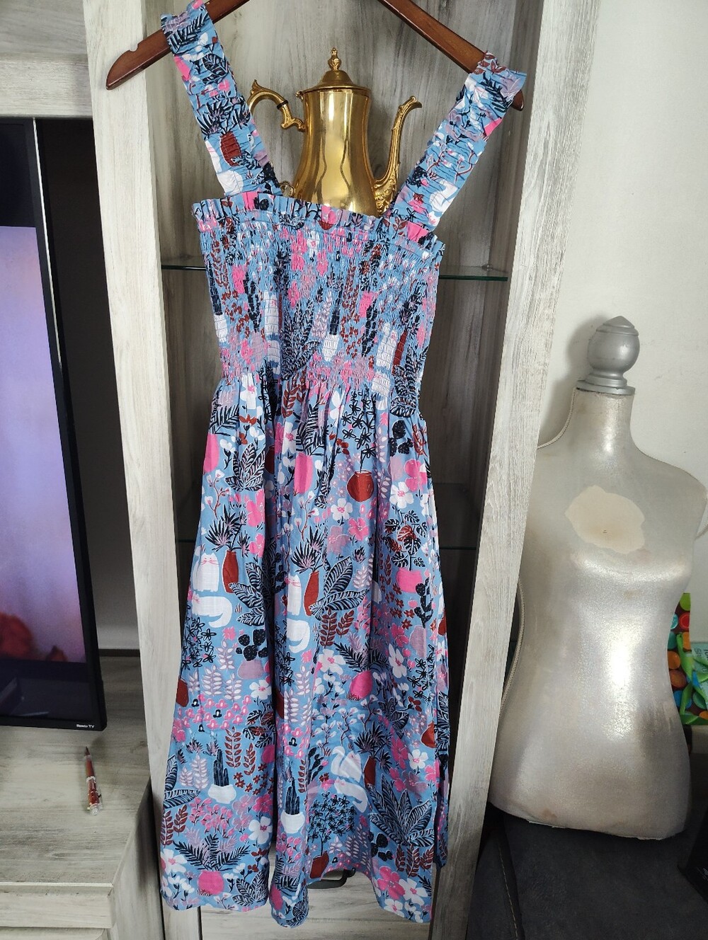 Kate Spade Women's Blue Floral Smocked Sundress SZ SX New No Tags